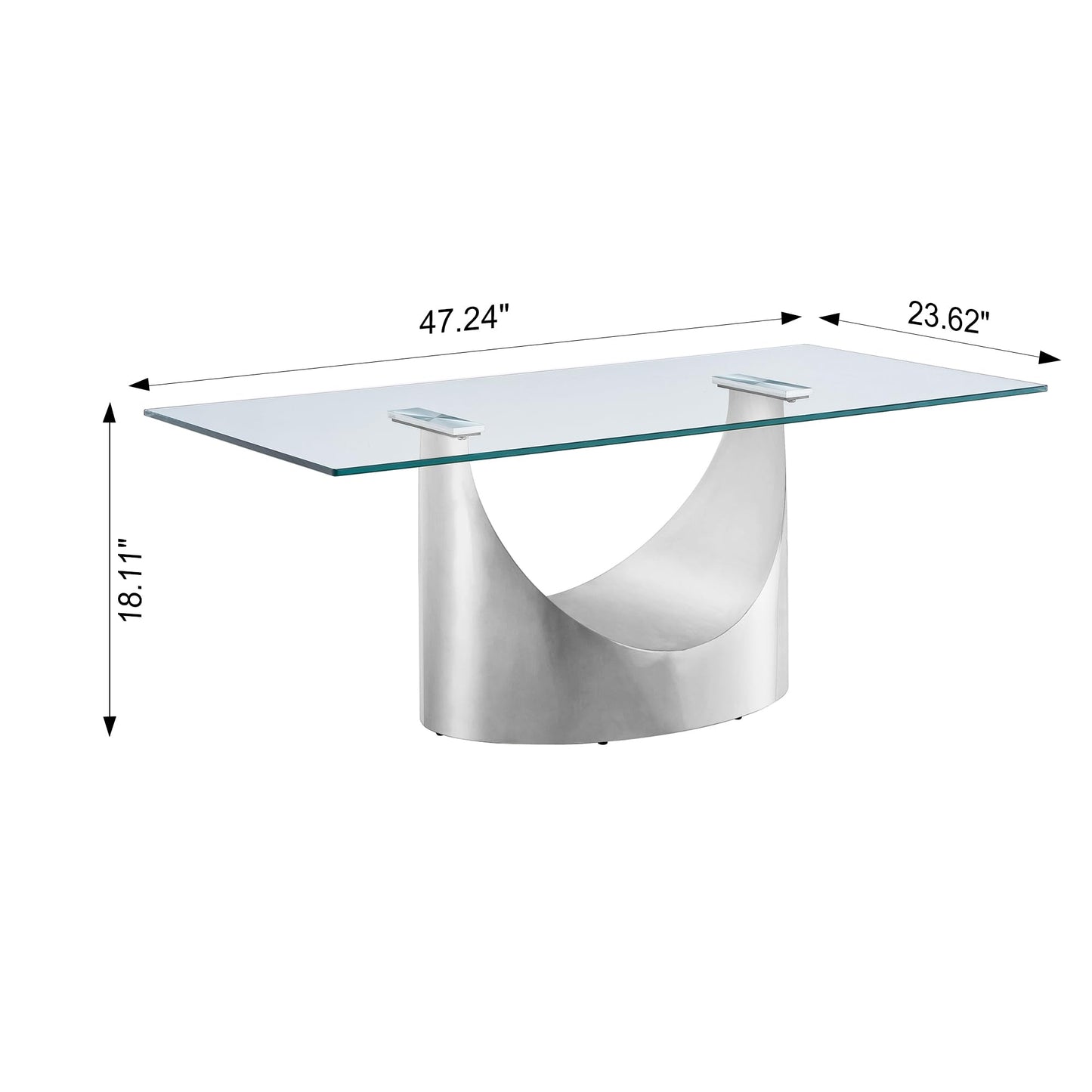 SSLine Modern 1 Piece Living Room Coffee Table Luxury Silver Glass Coffee Table with Sturdy Stainless Steel Base for Living Room Bedroom Office (1 Coffee Table)