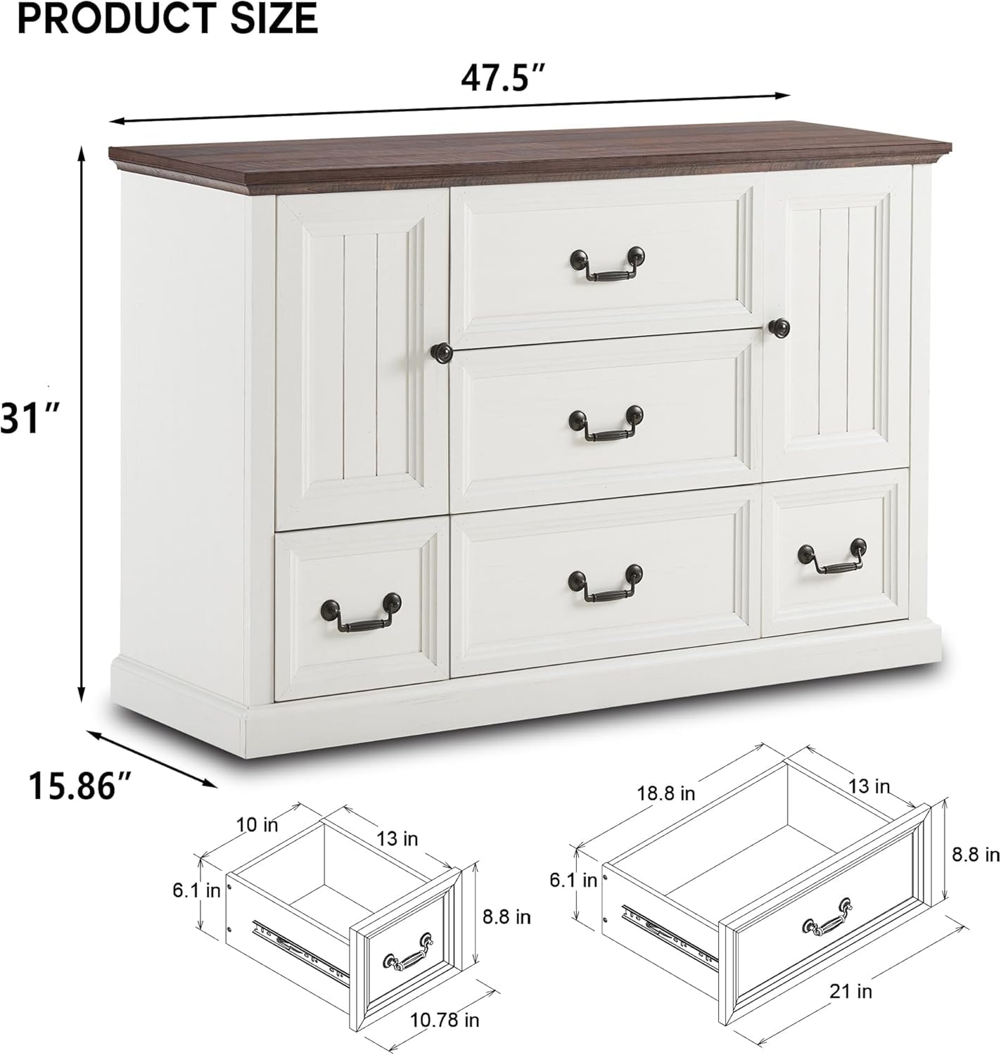 IFGET Farmhouse 5 Drawers Dresser for Bedroom, Wood Rustic Storage Organizer Closet Chest, Chest of Drawers w/Groove Barn Door&Shelf for Closet, Living Room, Dining Room, Hallway-White