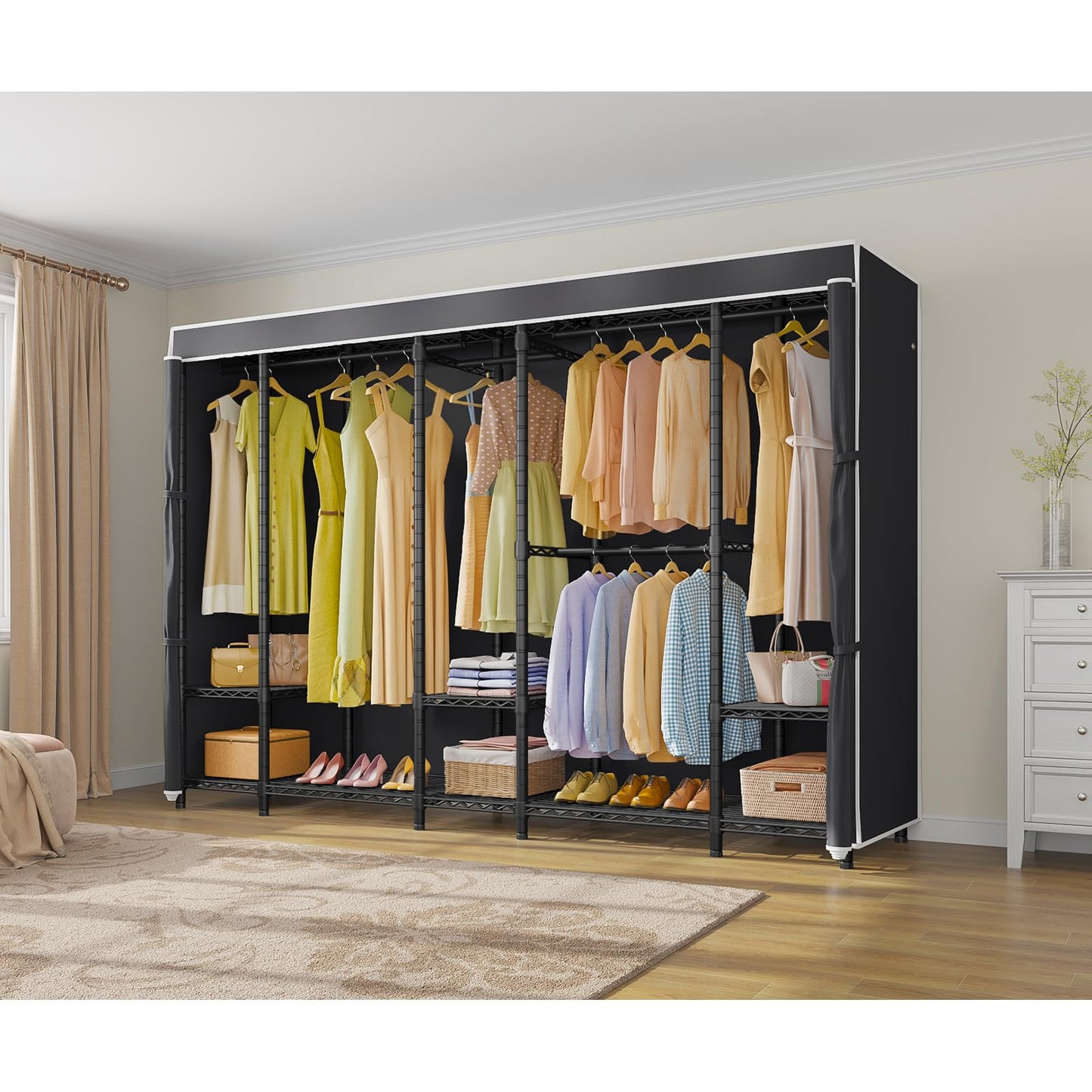 VIPEK V50C Black Portable Closet Rack with Black Cover, Large Freestanding Wardrobe Closet Heavy Duty Clothes Rack Sturdy Clothing Rack for Hanging Clothes, Max Load 1300lbs