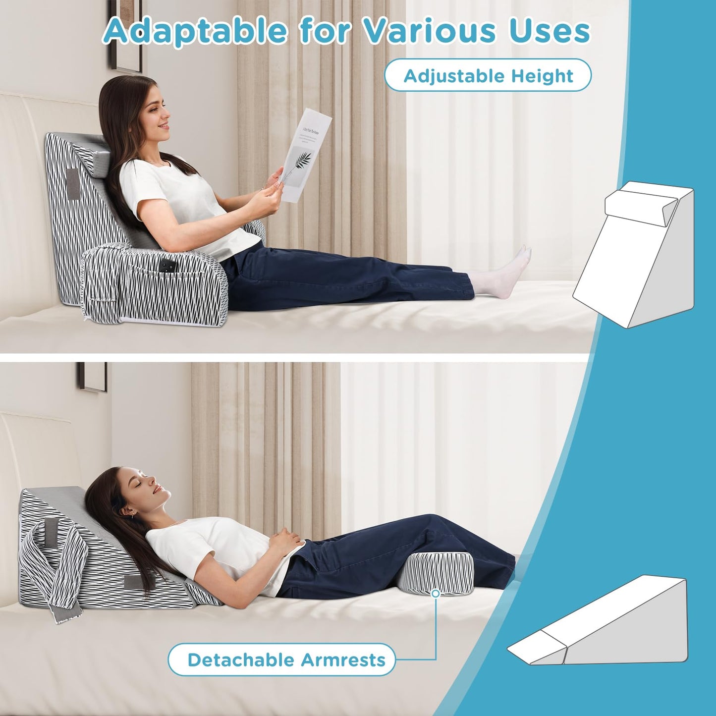 DREAMANIA Reading Pillow for Sitting in Bed Adult - Back Pillow for Bed Sitting up, Backrest Support Pillow for Lounging/Reading/Gaming/Resting/Watching TV, Bedrest, Stripe