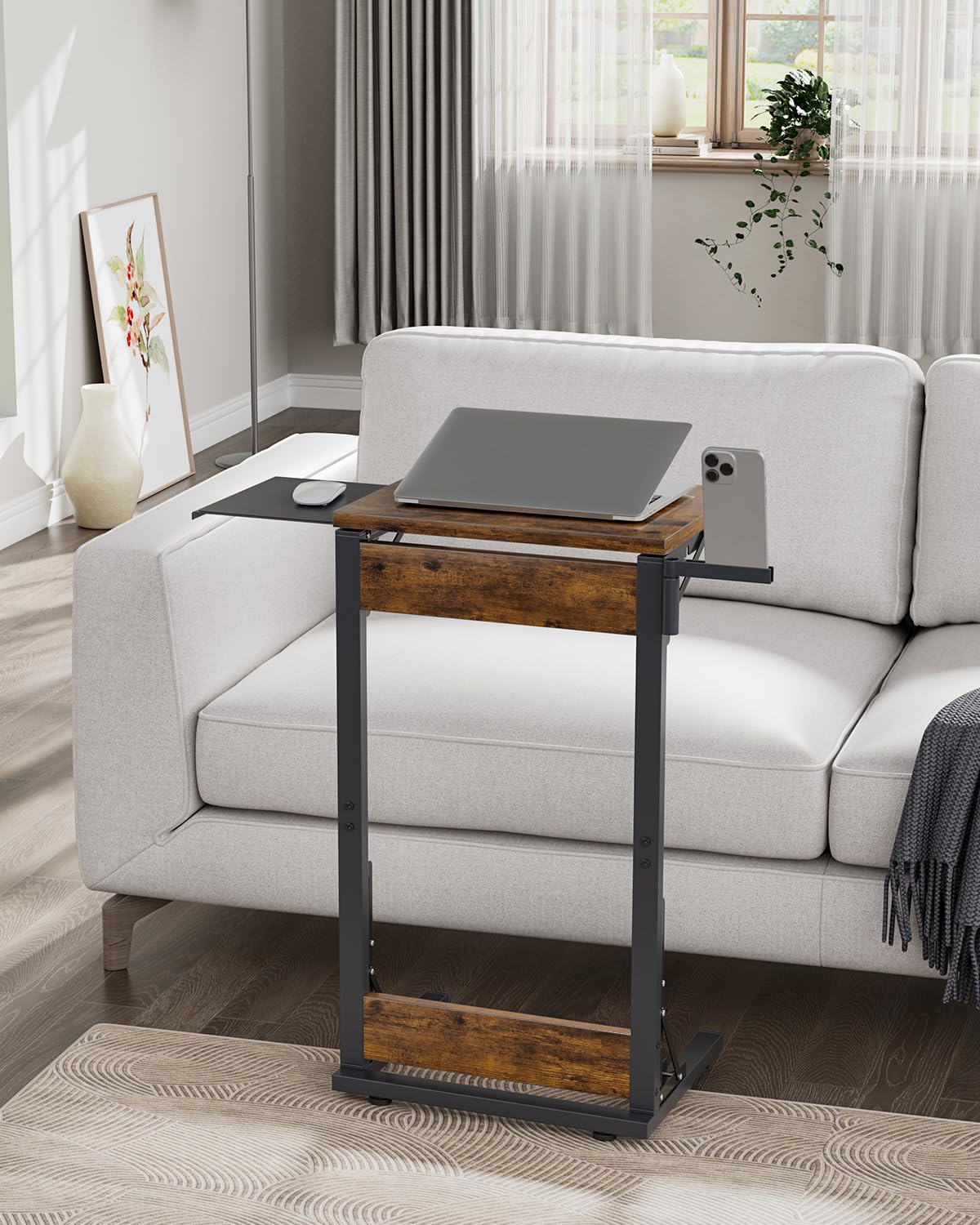 Evermagin 11.81" D x 15.75" W TV Tray Table, Foldable Laptop Table with Mouse Tray for Couch, Portable Laptop Desk, Sofa Side Desk for Living Room, Bedroom, Rustic Brown