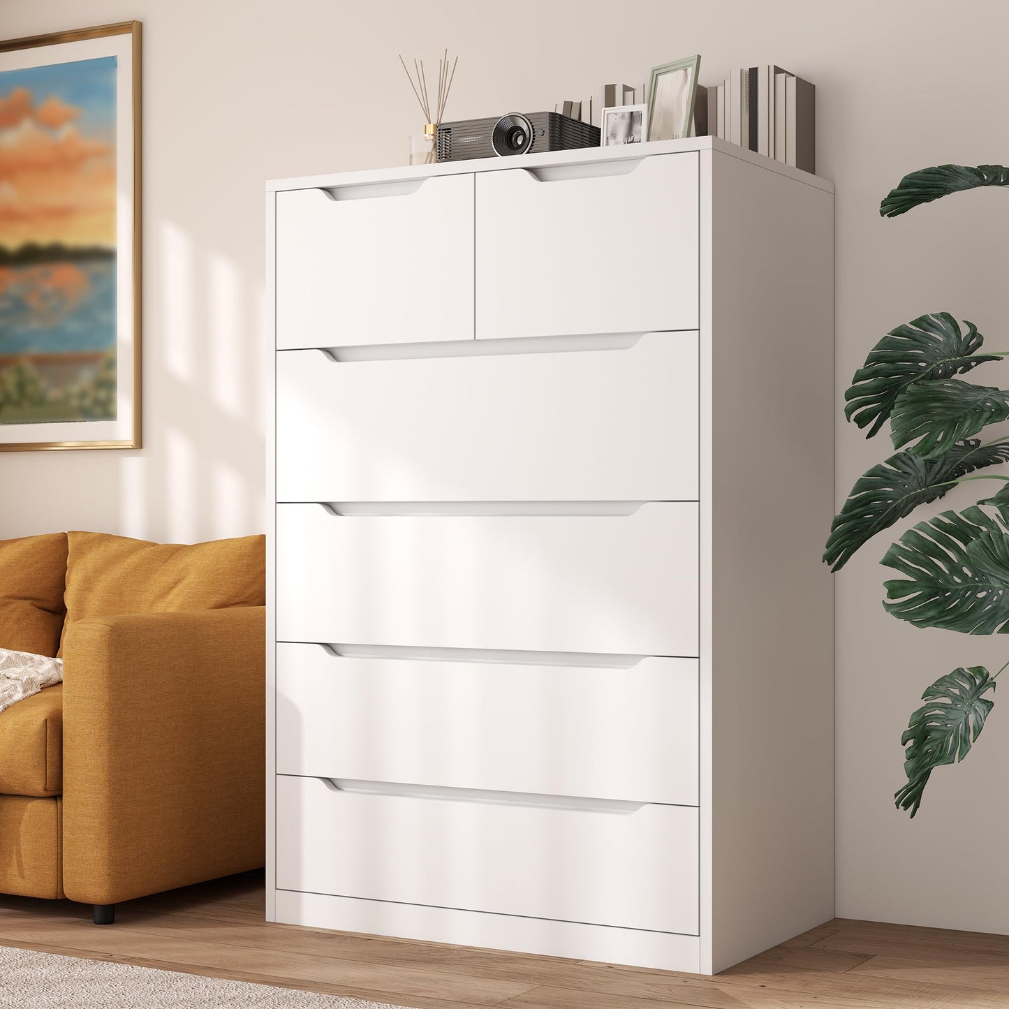 Romorgniz 6 Drawer Dresser for Bedroom Tall Chest of Drawers for Hallway, Closet,White,43.2" H X 27.6" W X15.6 D