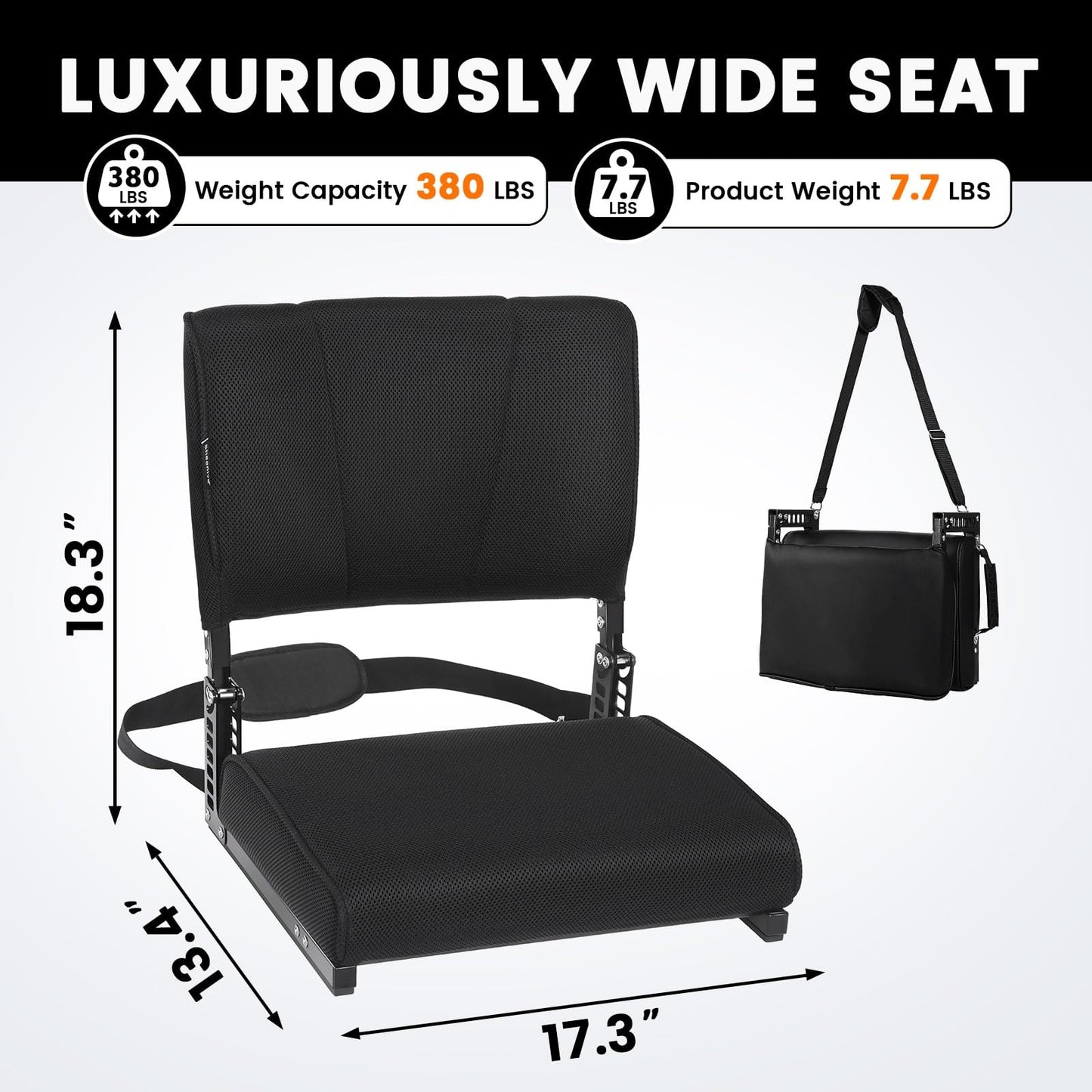 Stadium Seats with Back Support, Mesh Fabric Material Stadium Seats,Stadium Seats for Bleachers with Curved Backrest,Bleacher Chairs with Back and Cushion with Shoulder Strap,Ideal for Sports Events