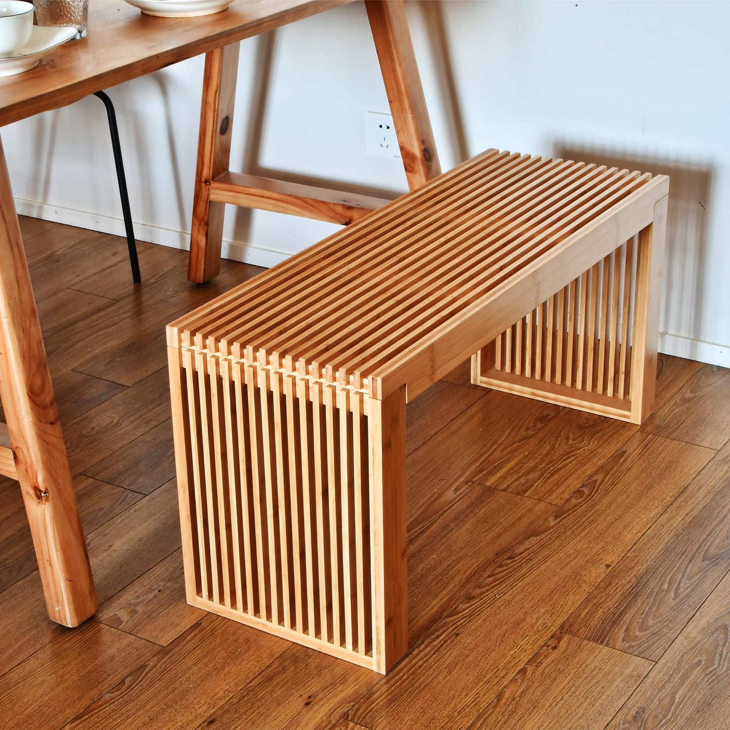 APRTAT Bamboo Dining Bench, 35 Inch Farmhouse Decor Indoor Kitchen Table Bench with Outdoor & Entryway Functionality
