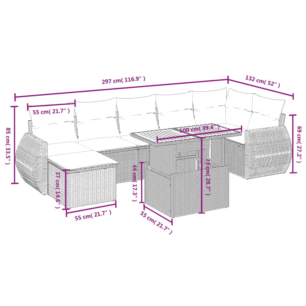 vidaXL Garden Sofa Set Grey