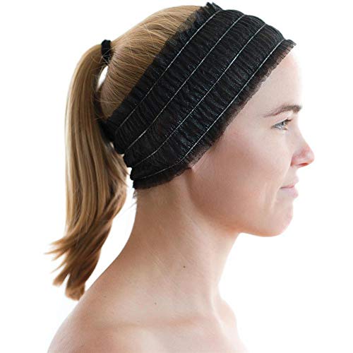 100 Count Disposable Facial Spa Headbands, Individual Wrapped (Black)