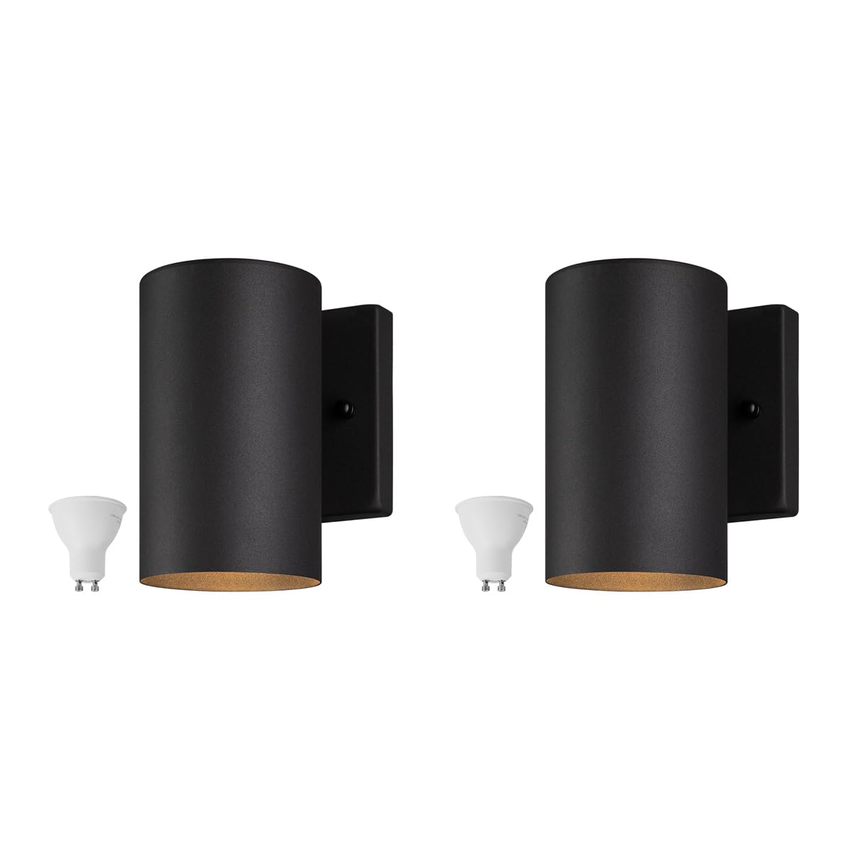 mirrea 7" Modern Outdoor Porch Wall Light with 5W LED GU10 Replaceable Bulbs in Matte Black Aluminum Cylinder Downlight Outside Sconce Pack of 2
