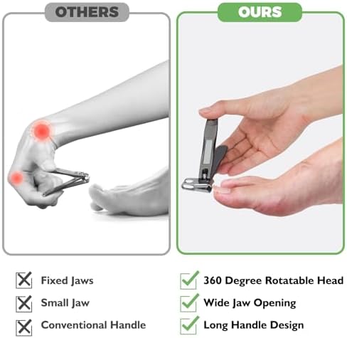 Toenail Clippers for Seniors Thick Toenails, Angled Head Large Toe Nail Clippers for Thick Nails for Men, 360° Rotating Nail Clippers with Long Hande, Heavy Duty Fingernail Clippers with Wide Opening
