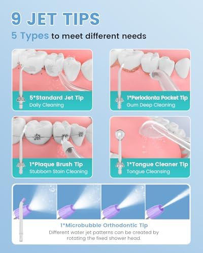 Water Flosser Teeth Pick: 9 Jet Tips Cordless Oral Irrigator with 300ML, 5 Modes Portable Power Dental Flossers, IPX7 Waterproof Rechargeable Electric Waterflosser Machine for Home Travel