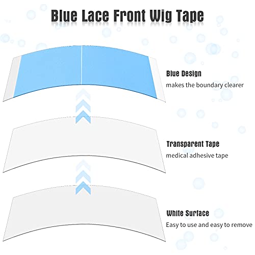 Maitys 120 Pieces Lace Front Wig Tape Double Sided Adhesive Waterproof C-Shaped for Long Short No Hair Wigs Toupees Pieces and Extension(Blue)