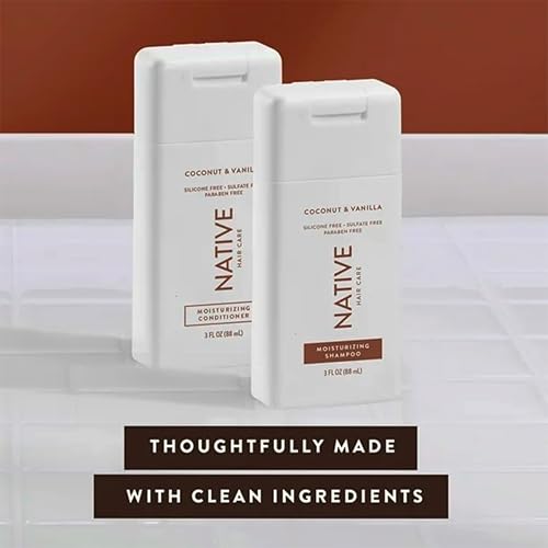 Native Moisturizing Shampoo & Conditioner, Coconut & Vanilla, 3 oz Travel Size, 1.5 Ounce (Pack of 2), Brown