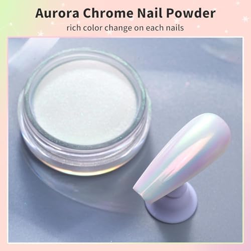 Pretty Diva Aurora Chrome Nail Powder - Iridescent Unicorn Chrome Nail Powder Multi Color Shifting Moonlight Chrome Powders, Magic Aurora Moonlight Effect Chrome Pigment Powder for Nail Art