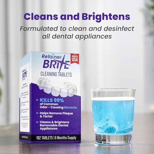 Retainer Brite – Aligner Cleaning Tablets for Invisalign, Mouth Guard Cleaner, Night Guard Cleaner and other Dental Appliances. FDA Registered and Made in USA. 192 Tablets – 6 Month Supply