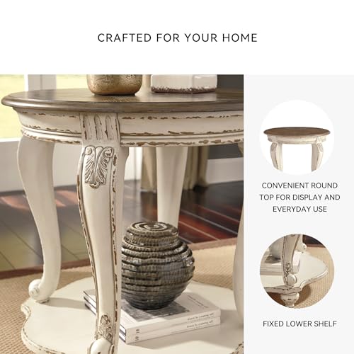 Signature Design by Ashley Realyn French Country Two Tone Round End Table, Chipped White