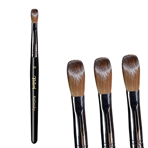 Yasterd Acrylic Nail Brush 100% Kolinsky Acrylic Brushes for Nails Size 8 Oval Crimped Shaped Nail Brushes for Acrylic Application Black Wood Handle Professional Nail Art Powder Brush Manicure Tool