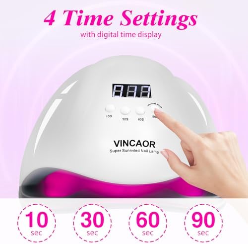 VINCAOR UV Light for Gel Nails, 180W Nail Dryer UV Nail Lamp, Nail Polish Light with 4 Timer Settings, 45 Beads, Polish Curing UV LED Dryer with Automatic Sensor（Purple Light