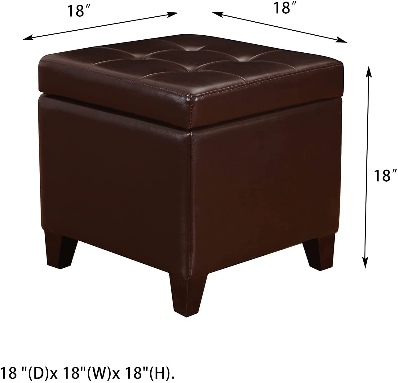 Decent Home Tufted Leather Square Storage Ottoman, Lift Top Cube Footstool with Hinged Lid Footrest with Wood Legs (Brown)