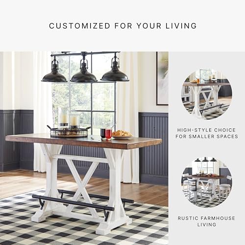 Signature Design by Ashley Valebeck Rustic Farmhouse 36" Counter Height Dining Table, Brown & White