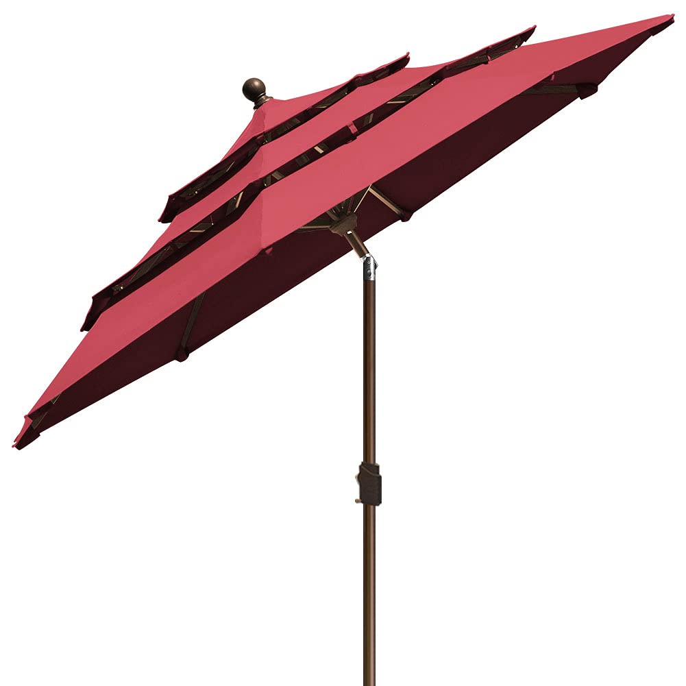 EliteShade USA 10-Year-Non-Fading 9Ft 3 Tiers Market Umbrella Patio Umbrella Outdoor Table Umbrella with Ventilation, Burgundy