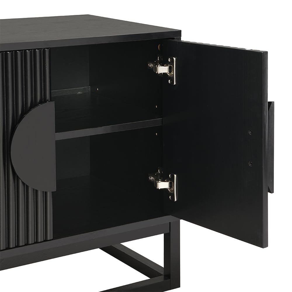 conifferism Modern Black Night Stand 24" Wide with Solid Wood Doors, Bedroom Nightstand 24" Tall Bedside Tables, Mid Century Vintage Fluted Sofa End Side Table Living Room