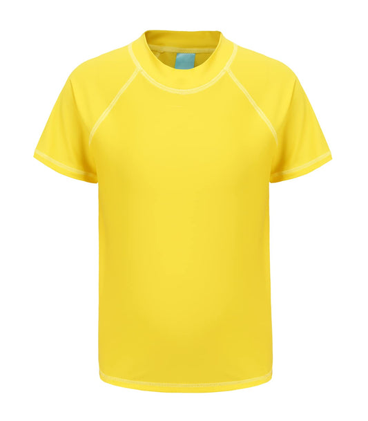 Lollisy Big Boys Rash Guard One Piece Swimsuits Short Sleeve Swim Shirt for Kids Yellow Size 16/14-16 Years