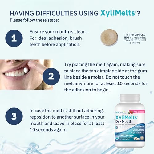Oracoat XyliMelts for Dry Mouth Night Time or Day - Moisturizing Dry Mouth Adhering Discs, Sugar Free with Xylitol, 100 Count, Berry Smoothie Flavor, 8-Hour Relief