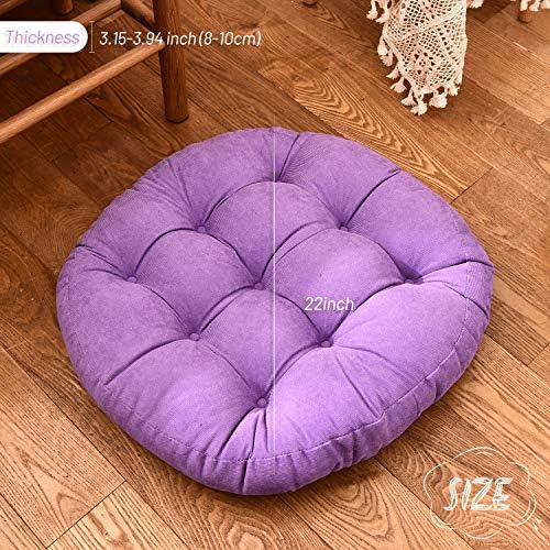 HIGOGOGO Round Solid Floor Pillow, Tufted Meditation Pillow for Seating on Floor Thick Seat Cushion Meditation Cushion for Yoga Living Room Sofa Balcony Outdoor, Purple, 22x22 Inch