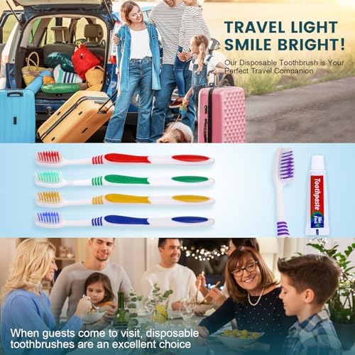 Navona 100 PCS Disposable Toothbrush with Toothpaste Bulk, Travel Toothpaste, Bulk Toothpastes, Individually Wrapped Bulk Toothbrush, Ergonomics Handle,Medium Soft Bristle, Perfect for Travel, Hotel