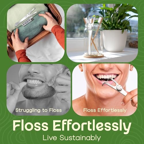 Dental Floss Holder, Refillable & Reusable Floss Pick - Dental Floss Handle - Stainless Steel Dental Floss Holder. Durable Reusable Flosser - One Pack
