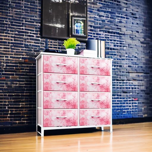 Sorbus Dresser with 8 Drawers - Furniture Storage Chest Tower Unit for Bedroom, Hallway, Closet, Office Organization - Steel Frame, Wood Top, Easy Pull Fabric Bins (8-Drawer, Pink)