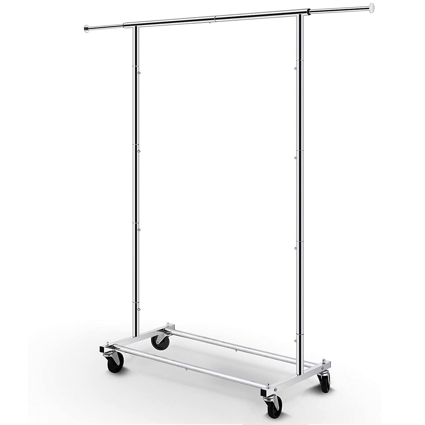Simple Trending Standard Rod Clothing Garment Rack, Rolling Clothes Organizer on Wheels for Hanging Clothes, Chrome