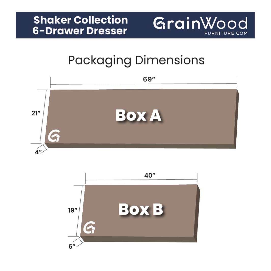Grain Wood Furniture Shaker 6-Drawer Dresser, Solid Wood with a Walnut Finish