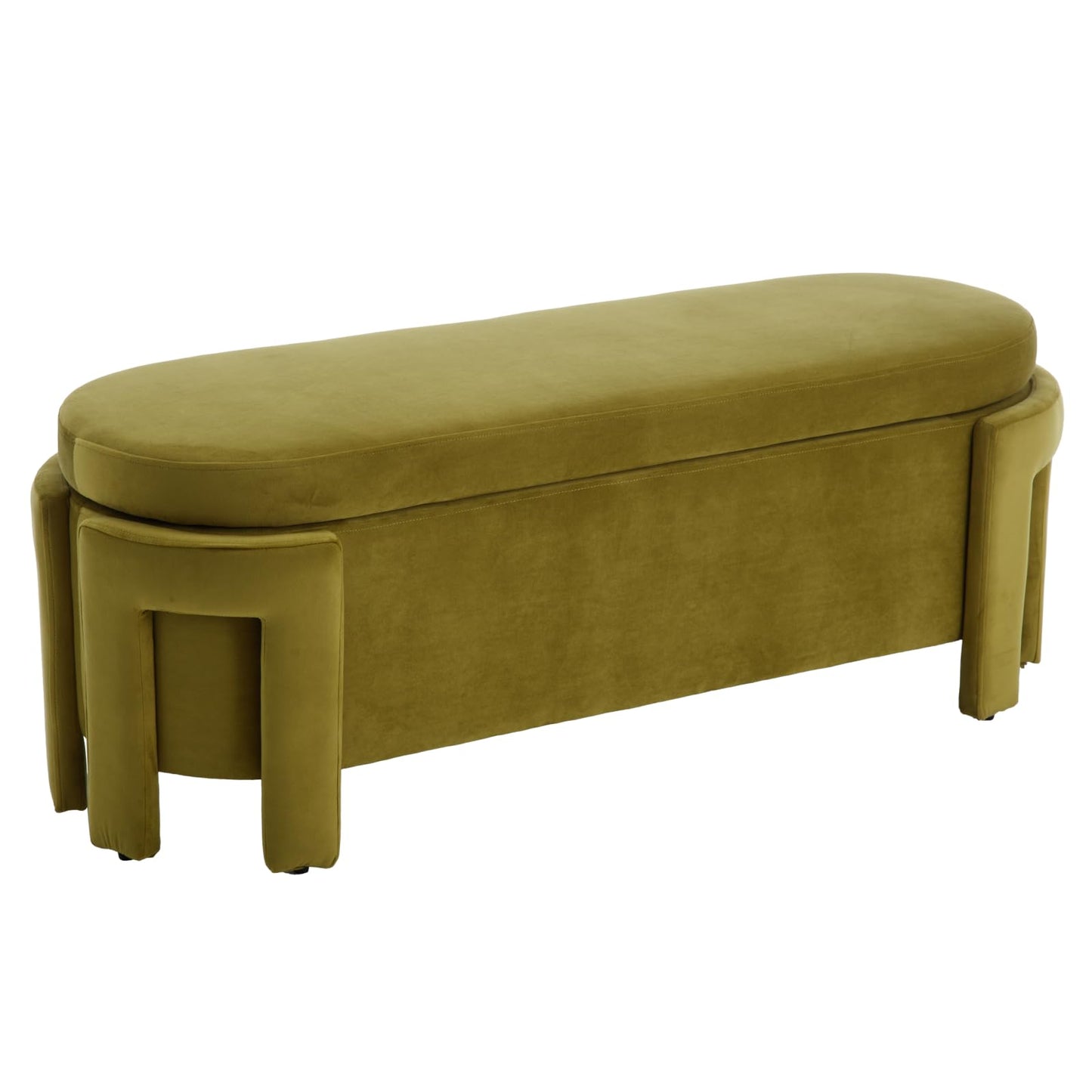 Janoray Modern Upholstered Storage Bench, Velvet Fabric 50" Long Entryway Bench with Storage and Seating, Comfy Cute Ottoman Bench for Living Room/End of Bed/Hallway, Olive Green