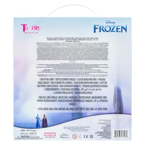 Townley Girl Disney Frozen Non-Toxic Peel-Off Nail Polish Set with Shimmery and Opaque Colors with Nail Gems for Girls Ages 3+, Perfect for Parties, Sleepovers and Makeovers, 18 Pc Set