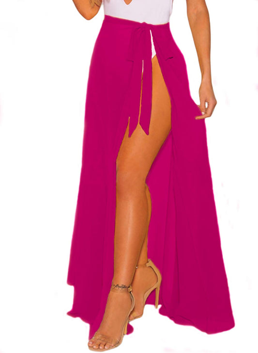 OmicGot Women's Beach Swimsuit Wrap Skirt Cover Ups for Swimwear Sarongs Pareo Magenta Long L-XL