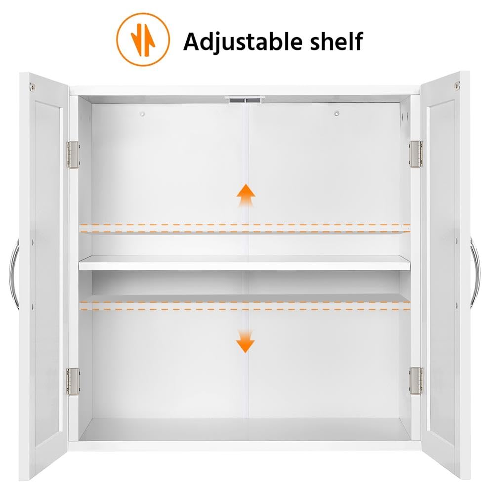 Yaheetech Bathroom Wall Cabinet, Kitchen Storage Cupboard Cabinet with 2 Doors, Wall Mount Storage Cabinet for Bathroom, Kitchen, Living Room, White