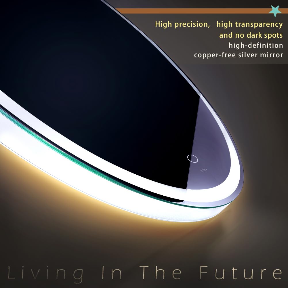 KWW 40 Inch Large Modern LED Round Bathroom Vanity Mirror, Color Temperature Adjustable, Anti-Fog Dimmable Lights, Easy to Install, Wall Mounted Makeup Mirror with Smart Touch Button