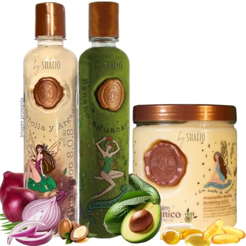 RITUAL BOTANICO KIT 3 Crecimiento Acelerado Ultra Reparador S.O.S de Origen Botánico: Shampoo de Cebolla, Mascarilla para el Cabello Bomba Capilar, Acondicionador Intensivo PLEX (+ OBSEQUIO)