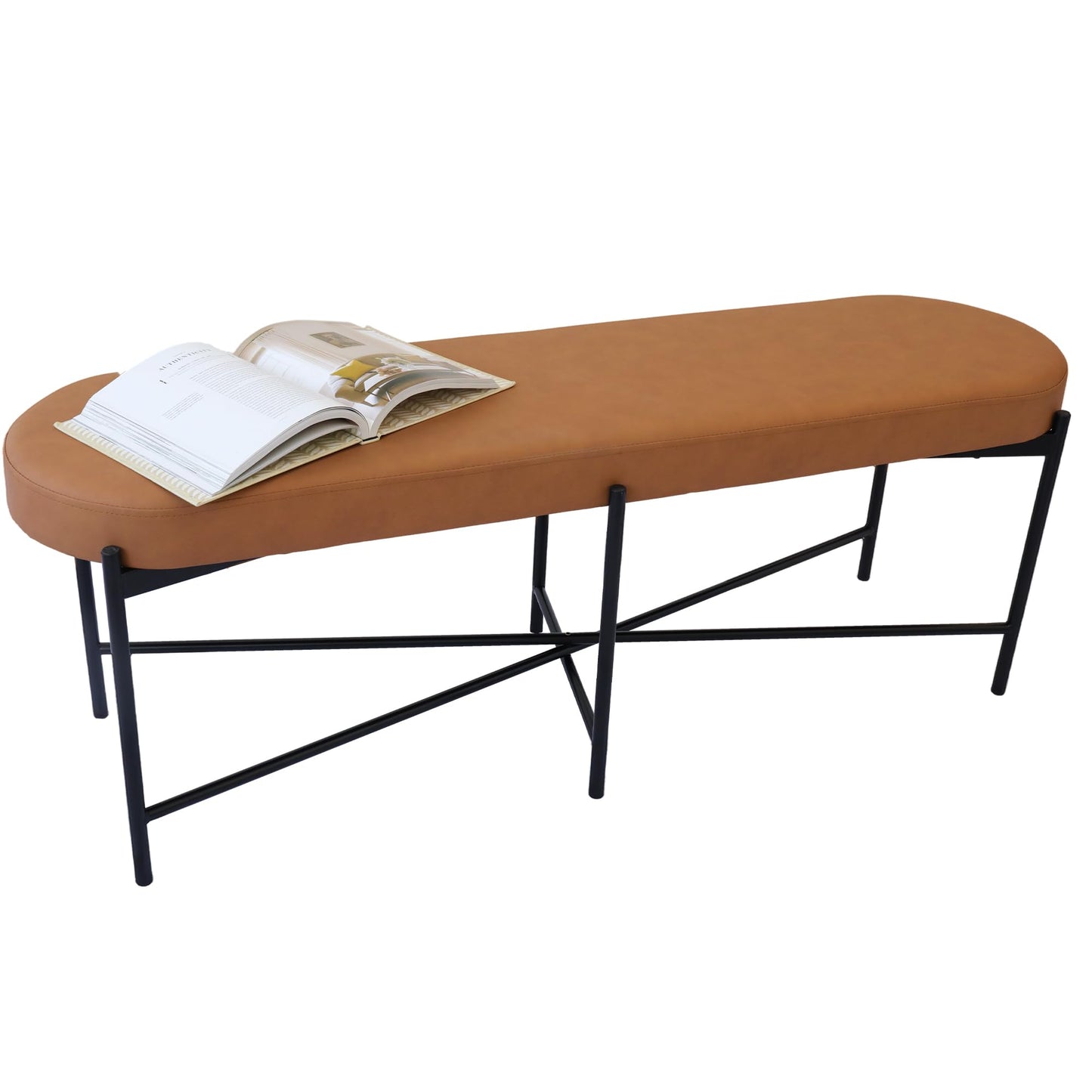 SORBARIA 54” upholstered Vegan Leather Accent Ottoman Bench for entryway, Living Rooms, lounges, bedrooms-Brown