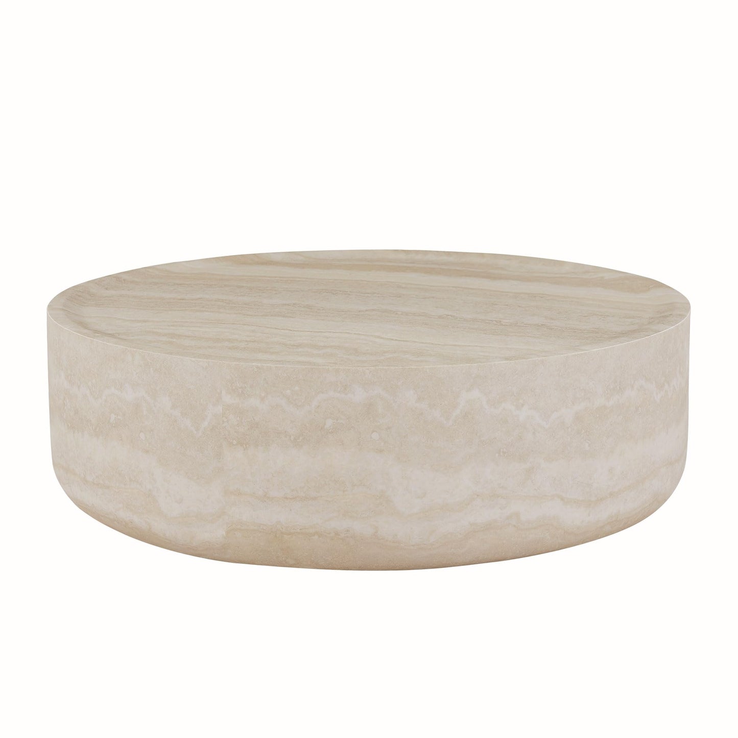 KEVINSPACE Travertine Coffee Table Round CoffeeTables for Living Room Modern Faux Marble Center Circle Table Concrete Accent Table Farmhouse Drum CoffeeTable for Apartment Bedroom Fiberglass ø31.5