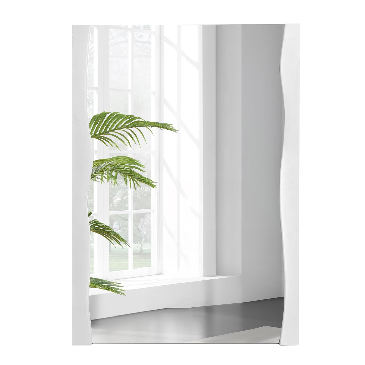 Tanmicoshomy White Bathroom Mirror 20x28 Inch, Asymmetrical Wood Framed Rectangle Wall Mirrors for Bedroom or Living Room, Vertical or Horizontal Hanging