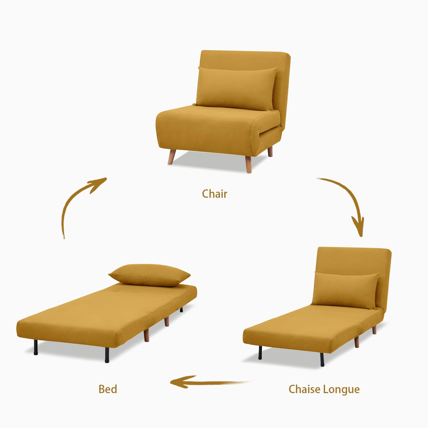 Artdeco Home Tustin Convertible Sleeper Chair – 3 in 1 Chair Bed, Compact Duraspace Design (Mustard, 32 in)