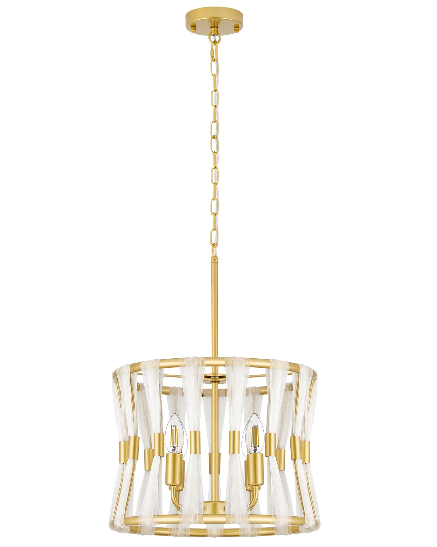 Karjearl Gold Chandeliers for Dining Room, 15" 4-Light Modern Drum Dining Room Light Fixtures Over Table, Farmhouse Gold Pendant Light for Dining Room Kitchen Island Living Room Entryway Foyer