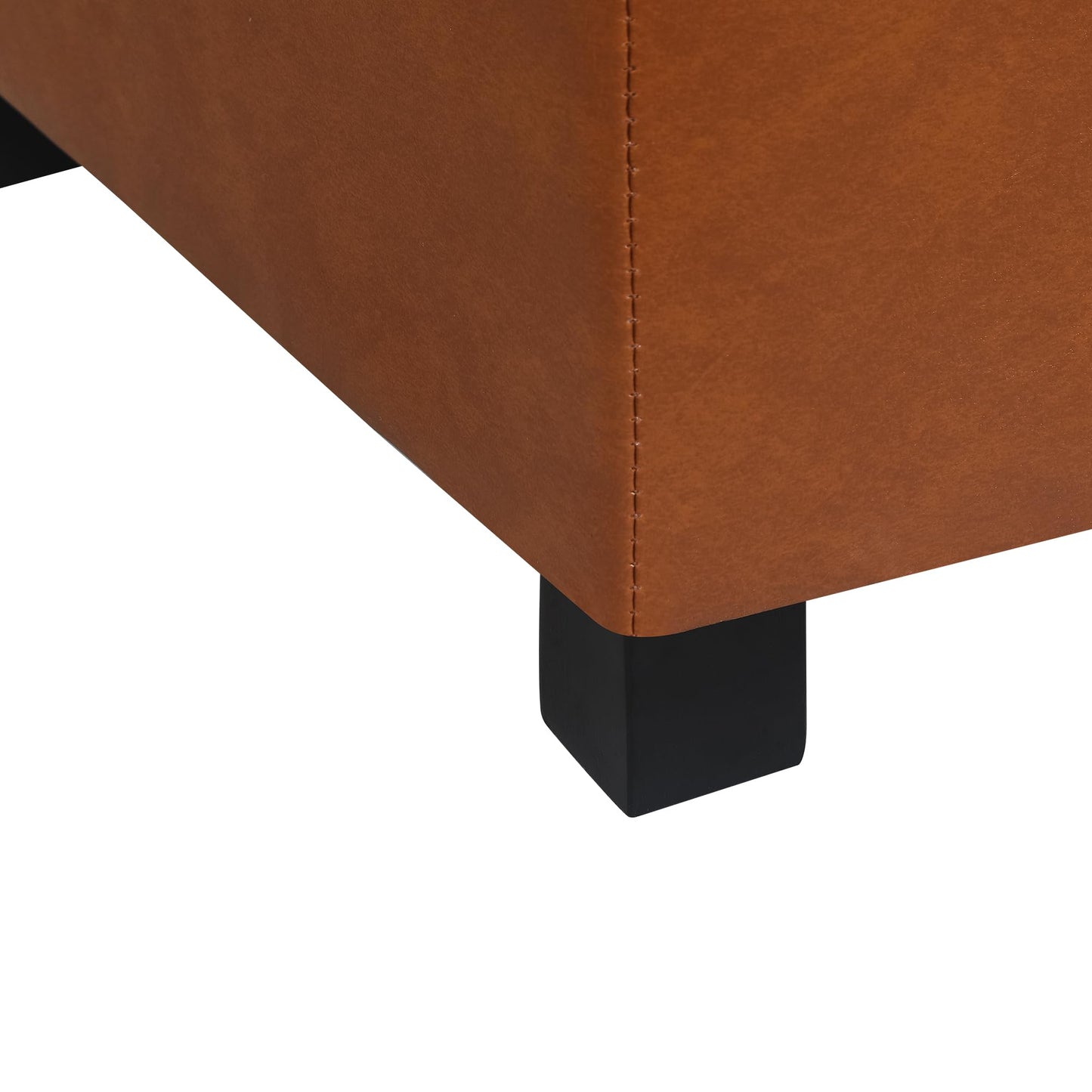 Joveco 32" Leather Storage Ottoman Bench, Rectangle Foot Rest Stool for Living Room, Bedroom, Entryway, Cognac Brown