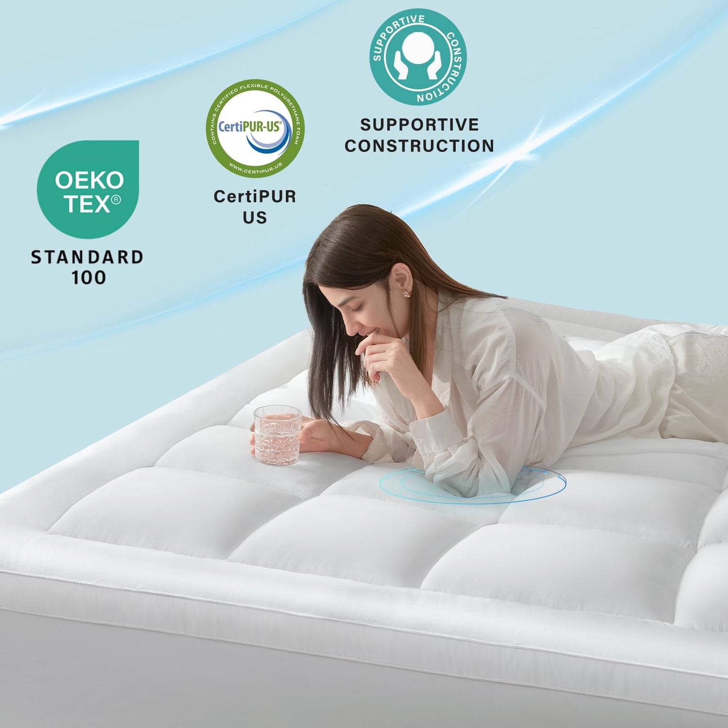 Anluoer Mattress Topper Queen for Back Pain, Memory Foam Pillow Top Mattress Topper Queen, 5X Support Extra Thick Breathable Mattress Pad with 8-21" Deep Pocket, 60x80 Inches, White