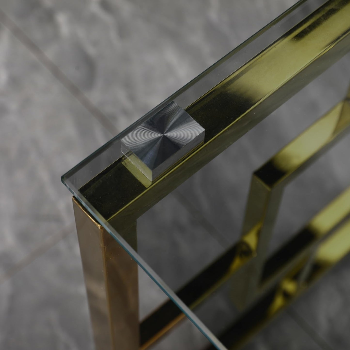 ENJAOUSLF Set of 3 Nesting Coffee Tables Gold Stainless Steel Blue Grey Tempered Glass Modern Sofa Side End Tables