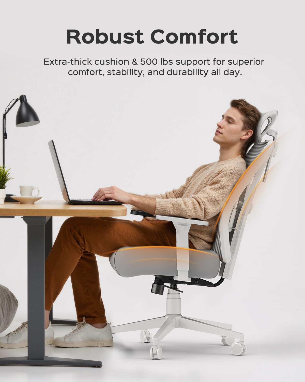Dowinx Big and Tall Office Chair 600lbs,Ergonomic High Back Computer Desk Chair with Wide Thick Seat Cushion,Adjustable Lumbar Support and Backrest,Metal Base,Grey