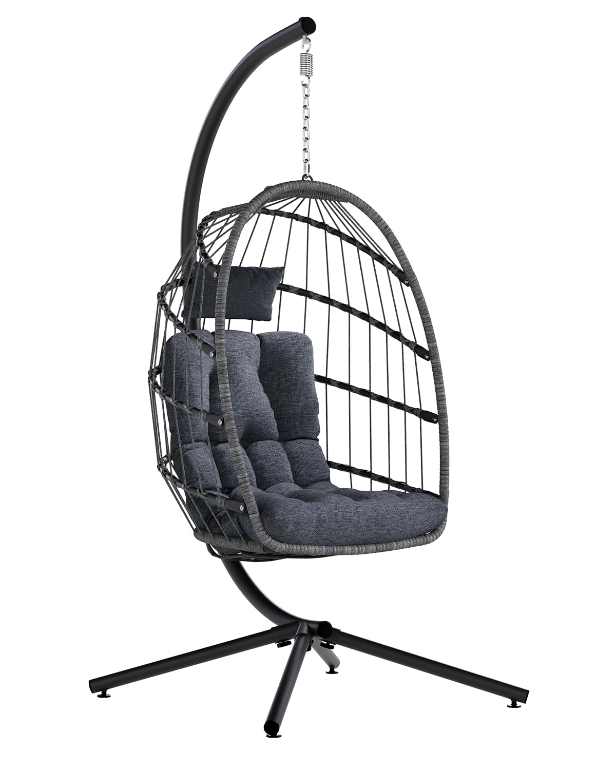SWITTE Egg Chair Outdoor with Stand, Indoor Wicker Hanging Egg Swing Chair with Cushion, 350lbs Capacity for Patio, Bedroom, Garden - Gray