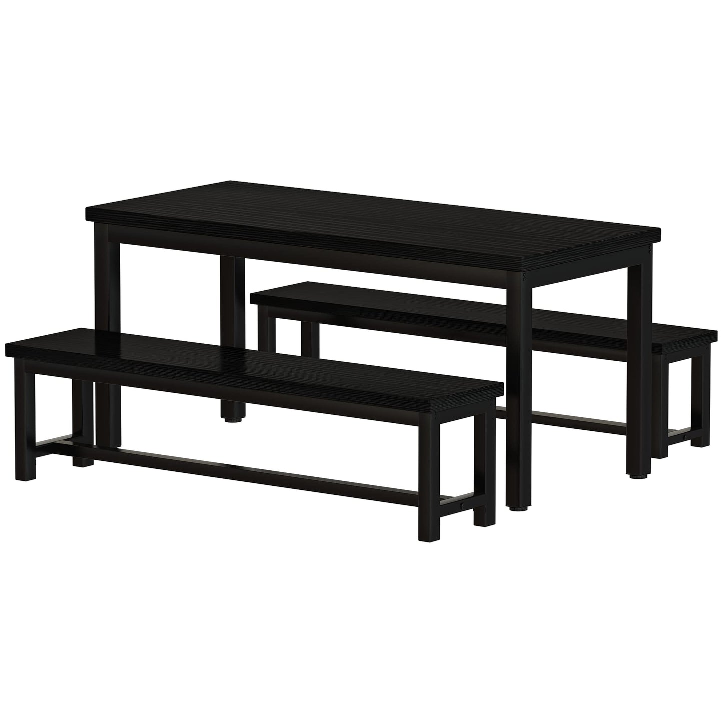 AWQM Dining Table Set for 4, Kitchen Dining Table with 2 Benches, Dining Room Table Set with Metal Frame & Thickened Board for Kitchen, Restaurant, Black, 43'' Breakfast Table Set (A006-11H2-L)