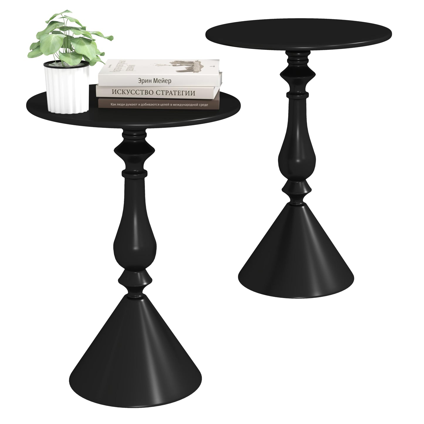 Benkyo Living Room Side Tables Set of 2 Black Round Small End Tables livingroom Sofa End Tables Set of 2 Metal Nightstands Morden Side Table for Bedroom，Black